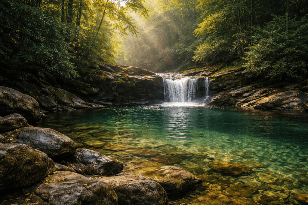 peaceful waterfall swimming hole North Carolina