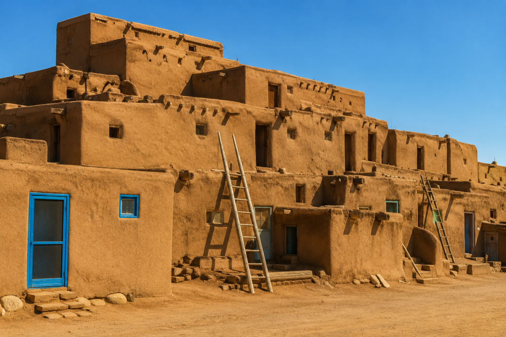 Taos Pueblo adobe buildings, ancient pueblos of New Mexico