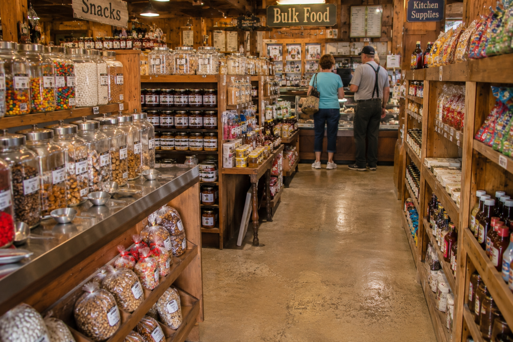 Traditional rural Ohio bulk food store with pantry goods and baking supplies